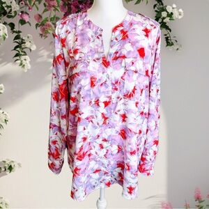 Calvin Klein Women’s ‘Roll Sleeve Printed Everyday Blouse’ in Purple Floral